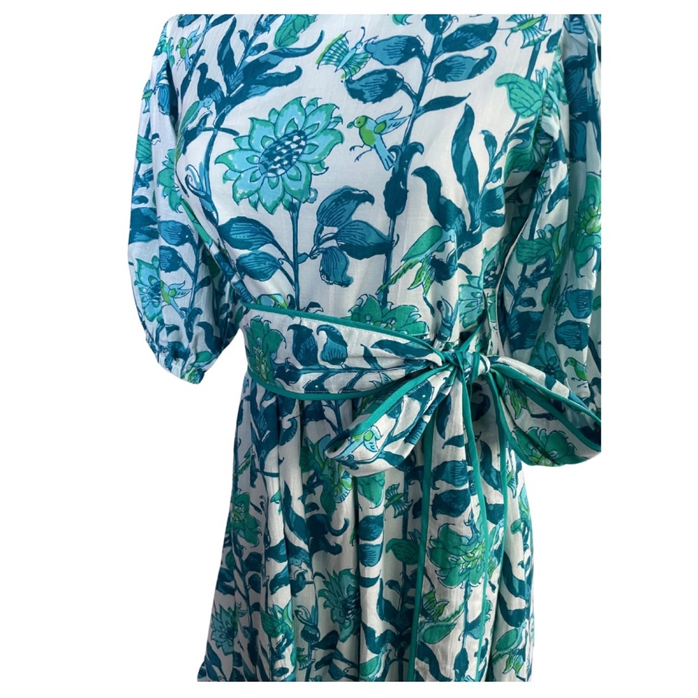 Block Print Teal Dress - Picture 4 of 6